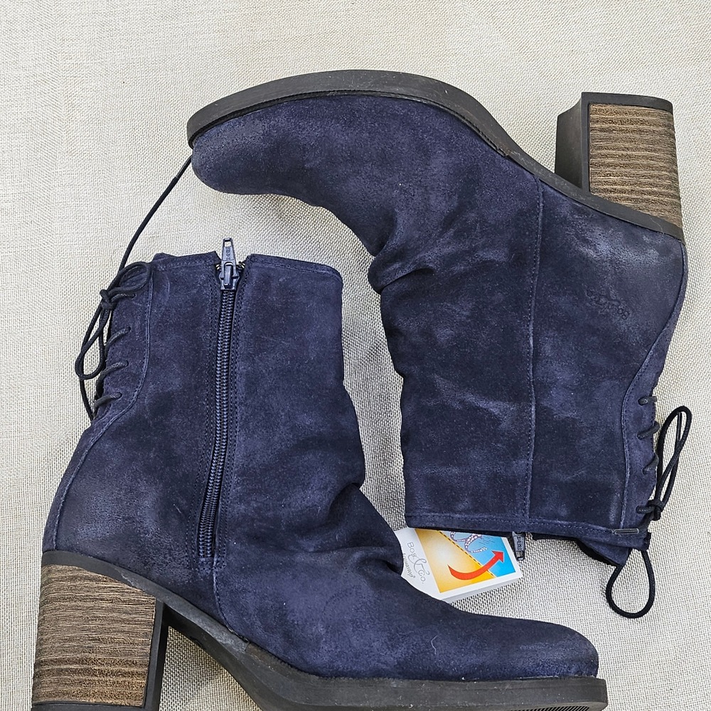 Bos & Co Barlow Deep Blue Suede Lace Up Ankle Boots Side Zip EU 42 US 11 New - Picture 7 of 16